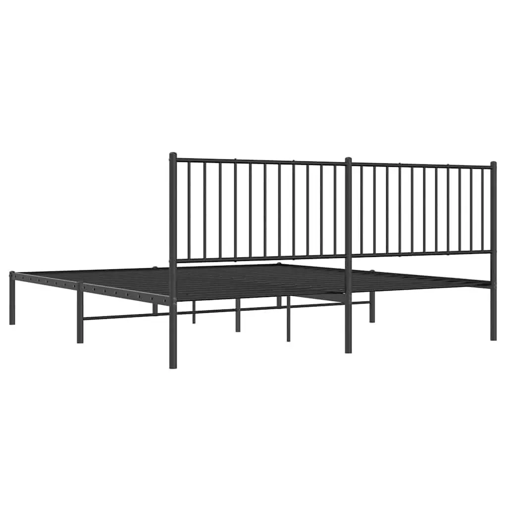 King Size Metal Bed Frame with Headboard for Bedroom Black 183x203cm Durable Steel Slatted Base with Underbed Storage