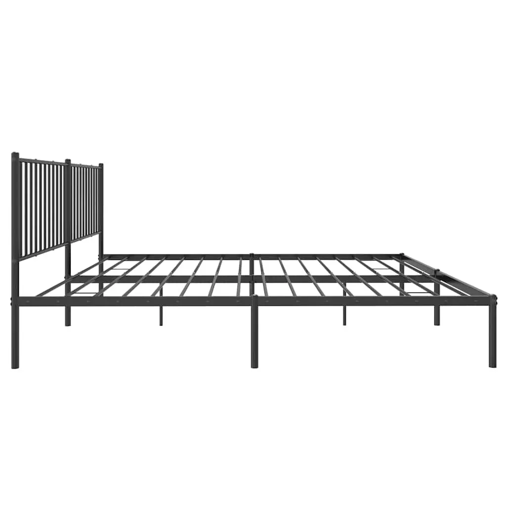 King Size Metal Bed Frame with Headboard for Bedroom Black 183x203cm Durable Steel Slatted Base with Underbed Storage