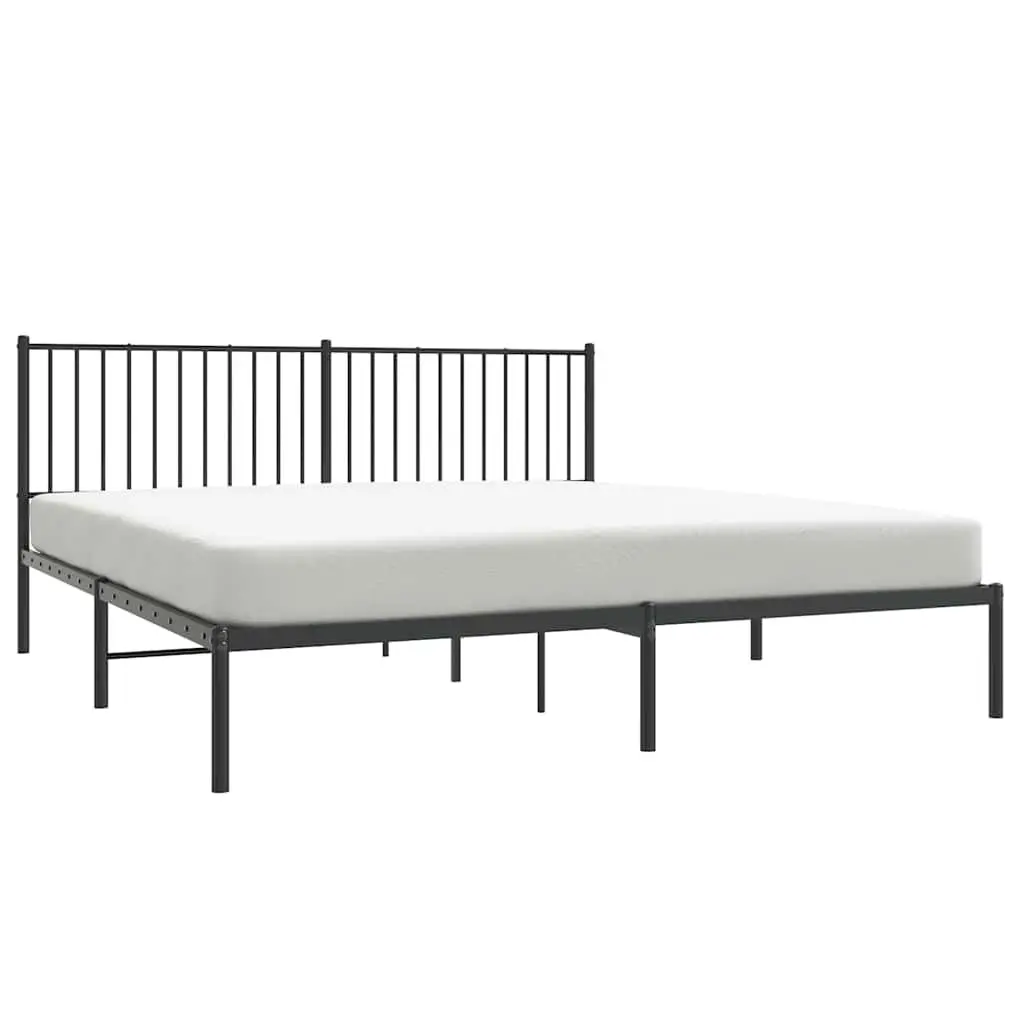 King Size Metal Bed Frame with Headboard for Bedroom Black 183x203cm Durable Steel Slatted Base with Underbed Storage