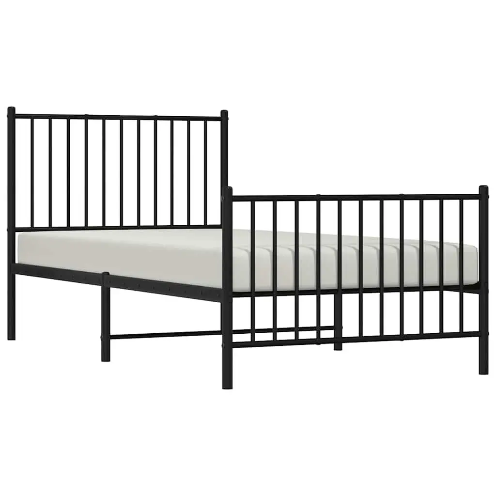 Metal Bed Frame 90x190 cm with Footboard Headboard Slatted Base Black