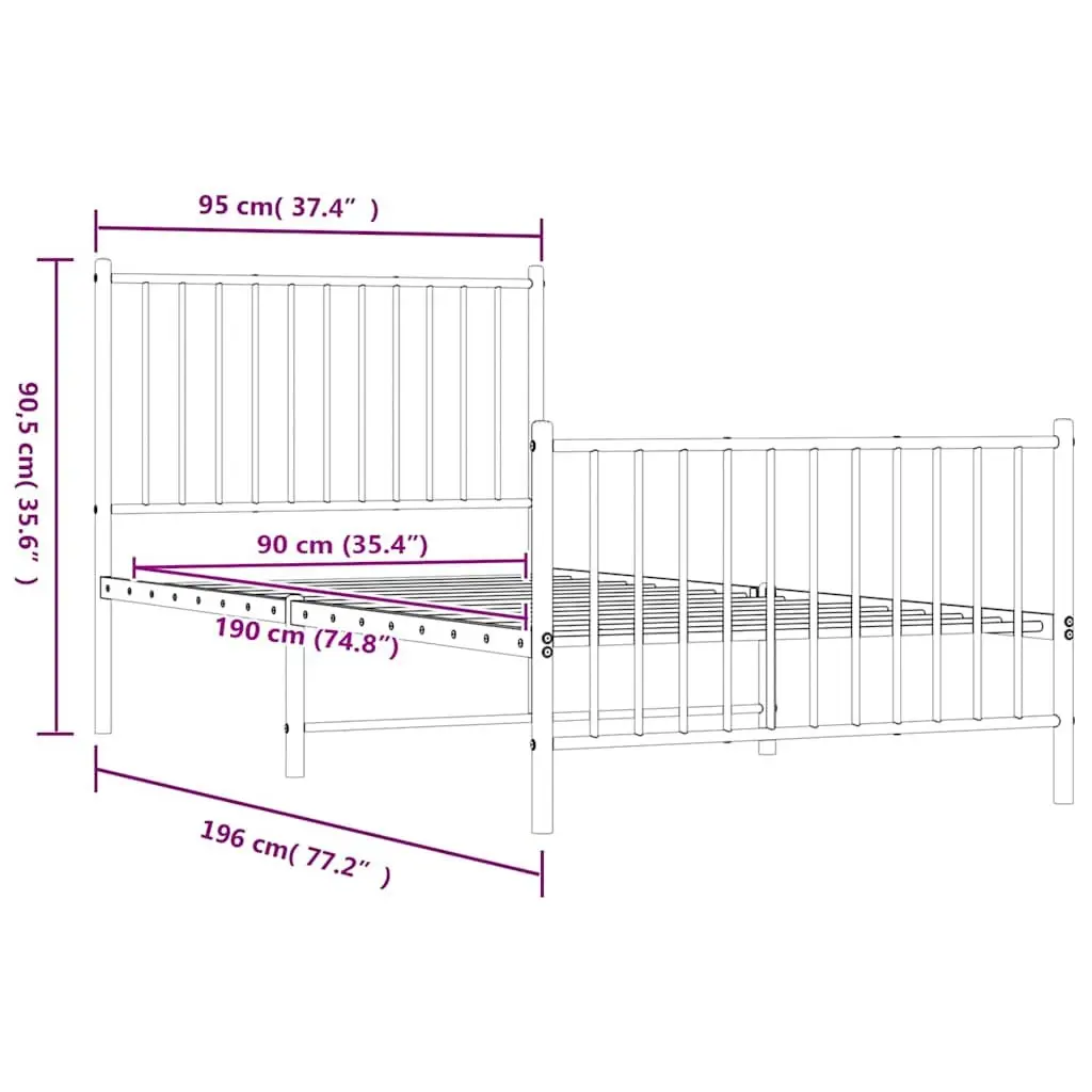Metal Bed Frame 90x190 cm with Footboard Headboard Slatted Base Black
