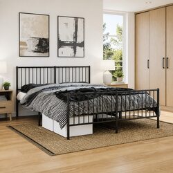 Metal Bed Frame Specifications: 150x200 cm Black with Headboard