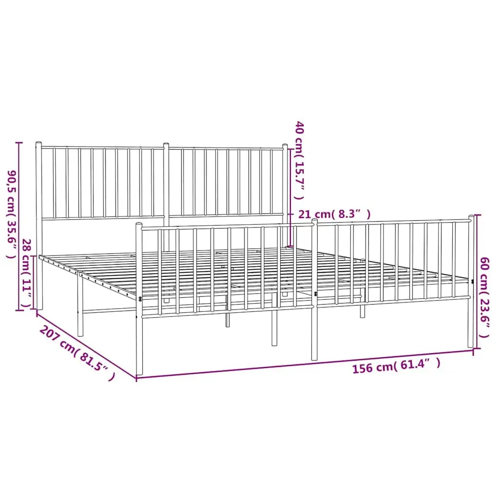 Metal Bed Frame for Bedroom 150x200 cm Black