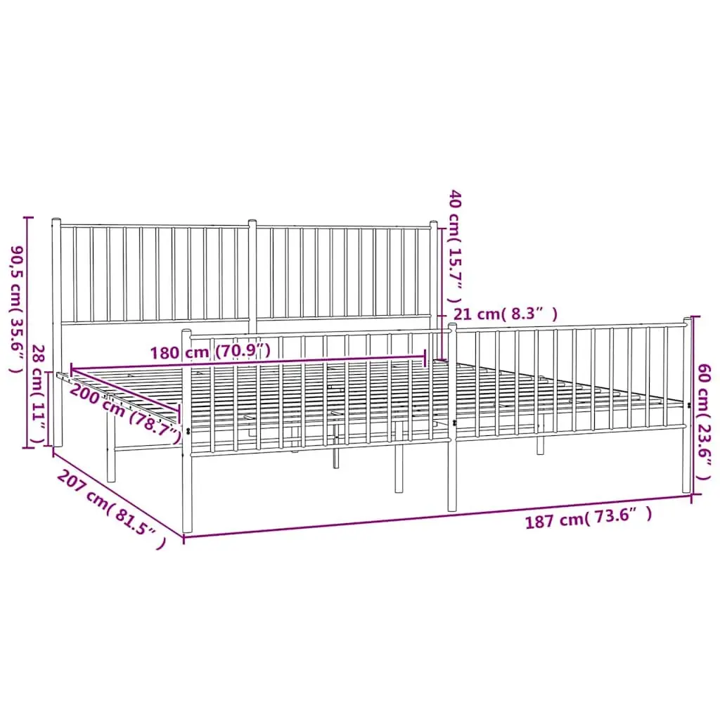 Metal Bed Frame for King Size Mattress 183 x 203 cm