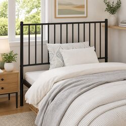 107cm Black Metal Headboard with Powder-Coated Steel