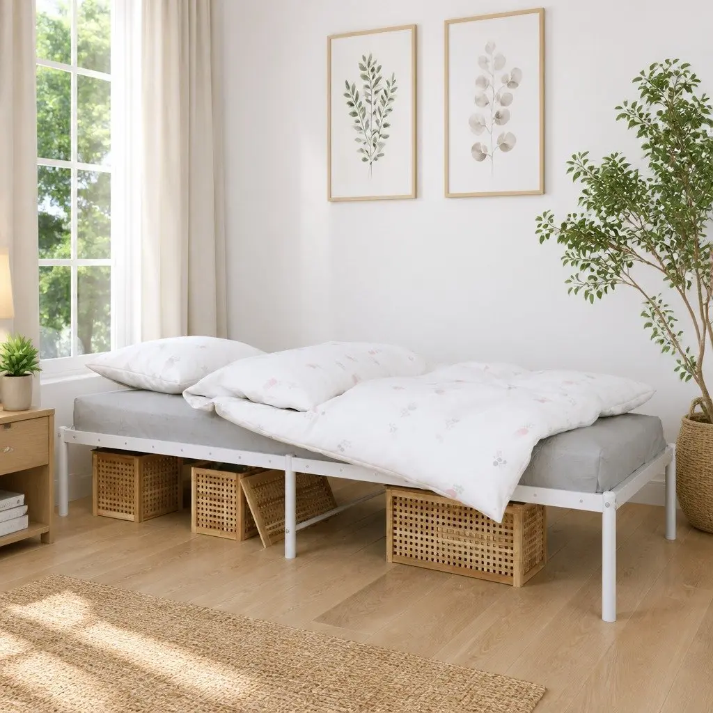 Metal Bed Frame 90x190 cm White Steel