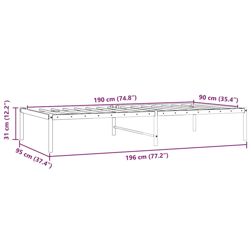 Metal Bed Frame 90x190 cm White Steel