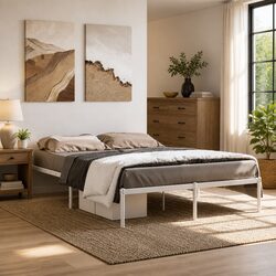 Metal Bed Frame Specifications: 135x190 cm White Design