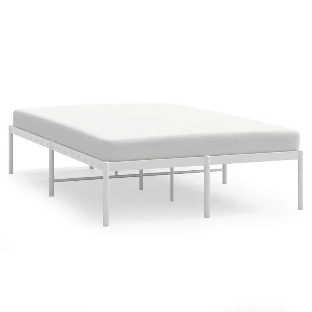 Metal Bed Frame 135x190 cm White Slatted Base Sturdy Steel Platform Bedroom