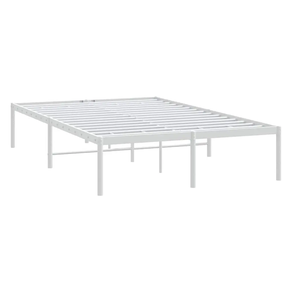 Metal Bed Frame 135x190 cm White Slatted Base Sturdy Steel Platform Bedroom