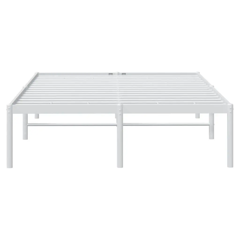 Metal Bed Frame 135x190 cm White Slatted Base Sturdy Steel Platform Bedroom