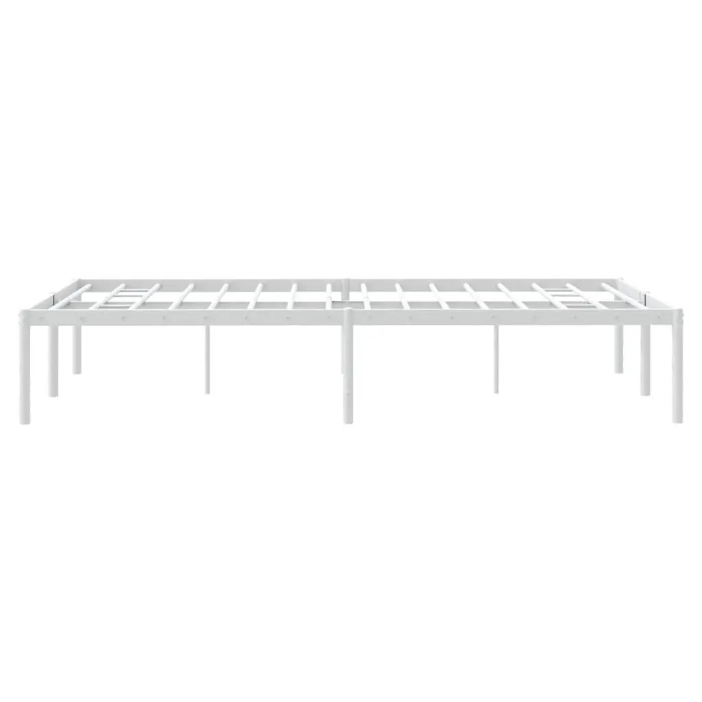 Metal Bed Frame 135x190 cm White Slatted Base Sturdy Steel Platform Bedroom