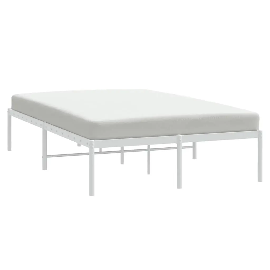 Metal Bed Frame 135x190 cm White Slatted Base Sturdy Steel Platform Bedroom