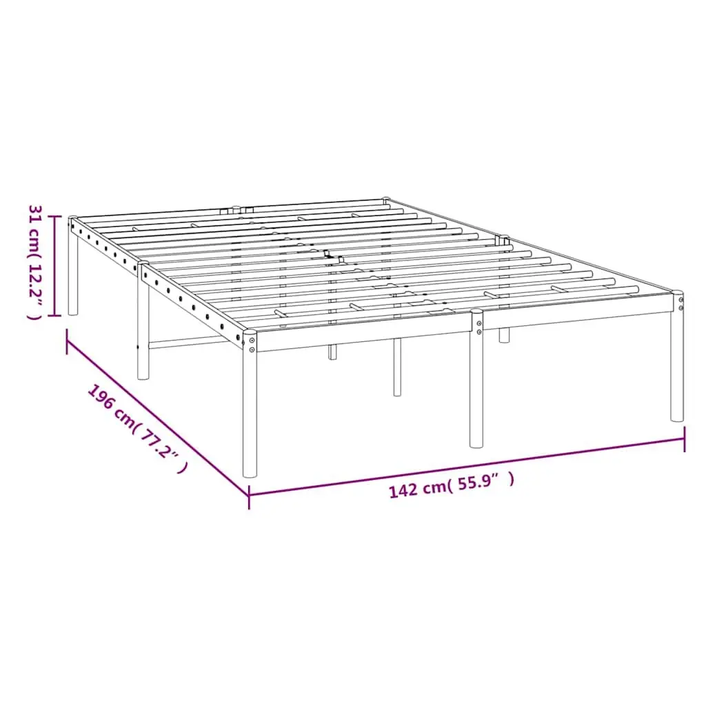 Metal Bed Frame 135x190 cm White Slatted Base Sturdy Steel Platform Bedroom