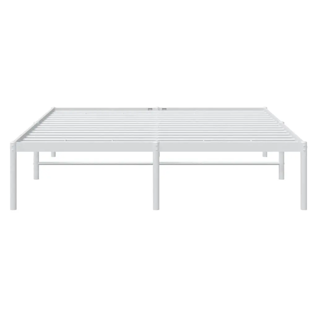 Metal Bed Frame 150x200 cm White Slatted Base Steel Bedroom Furniture