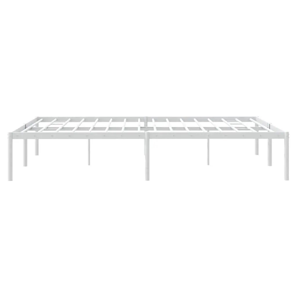 Metal Bed Frame 150x200 cm White Slatted Base Steel Bedroom Furniture