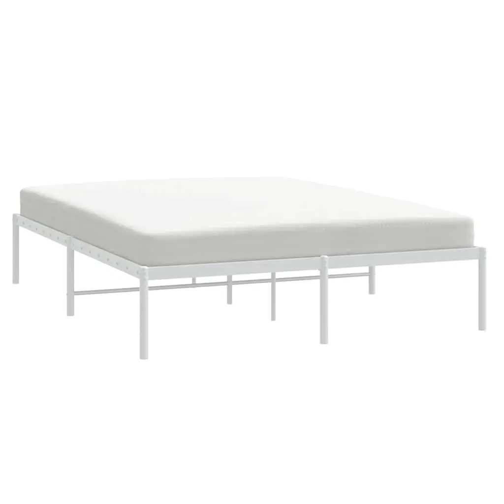 Metal Bed Frame 150x200 cm White Slatted Base Steel Bedroom Furniture