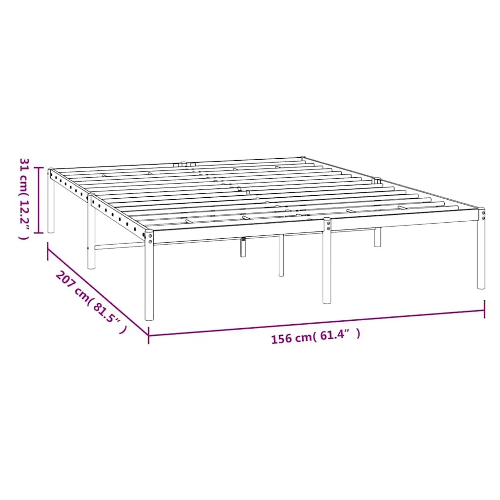 Metal Bed Frame 150x200 cm White Slatted Base Steel Bedroom Furniture