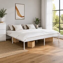 Metal Bed Frame King Size 183x203cm in White Steel