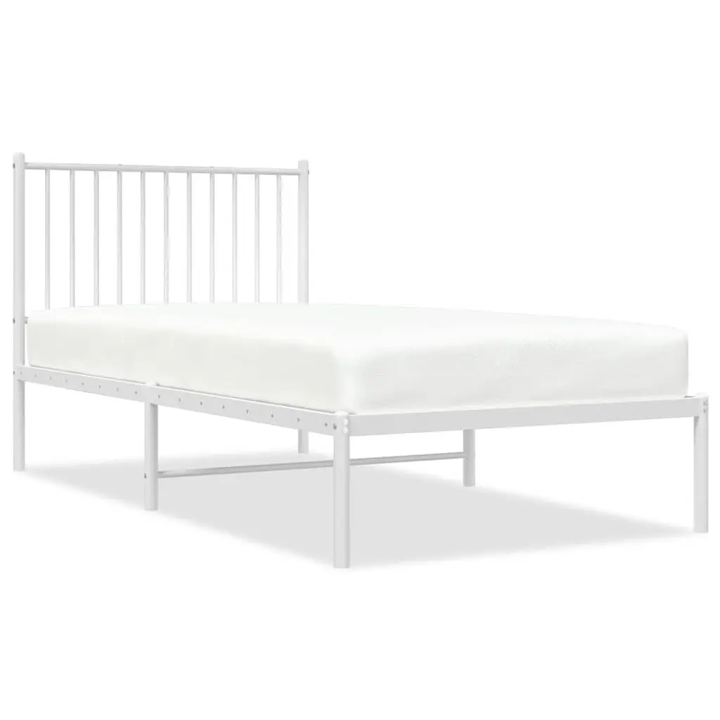 Metal Bed Frame with Headboard White 90x190 cm Slatted Base Support Storage