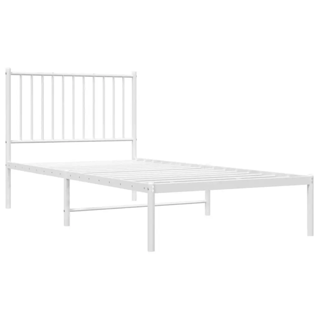 Metal Bed Frame with Headboard White 90x190 cm Slatted Base Support Storage