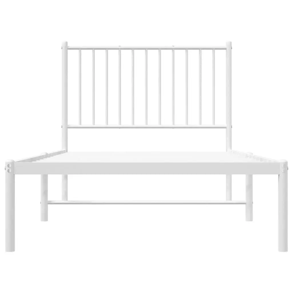 Metal Bed Frame with Headboard White 90x190 cm Slatted Base Support Storage