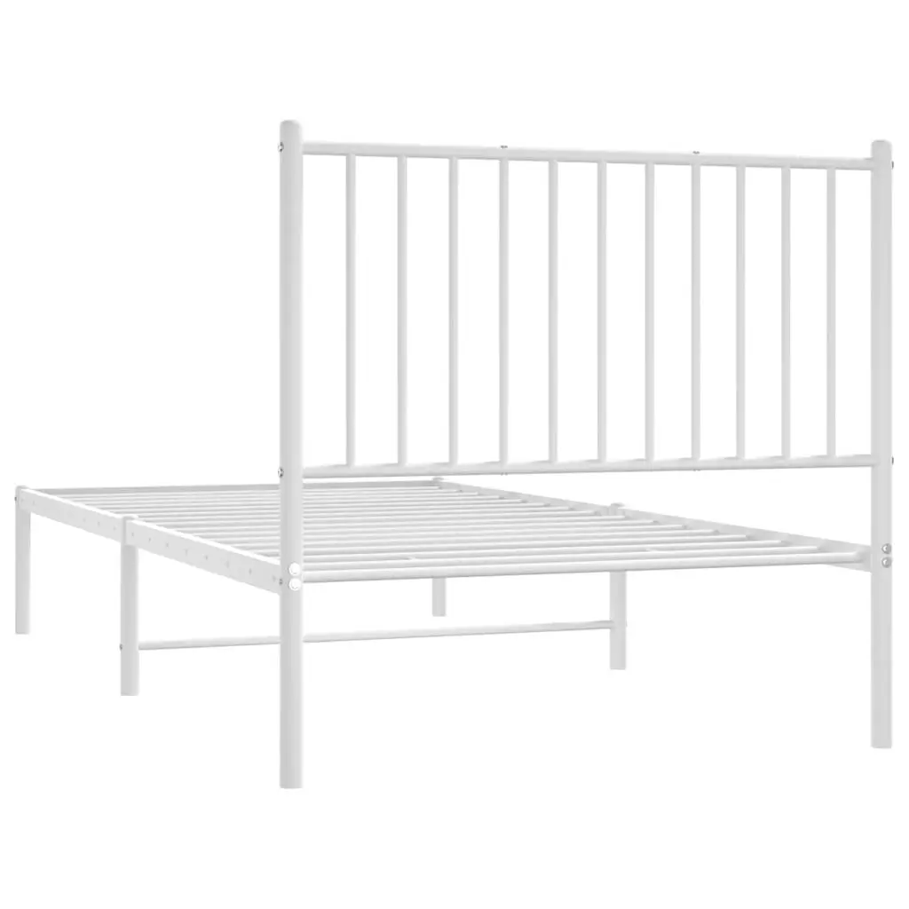 Metal Bed Frame with Headboard White 90x190 cm Slatted Base Support Storage