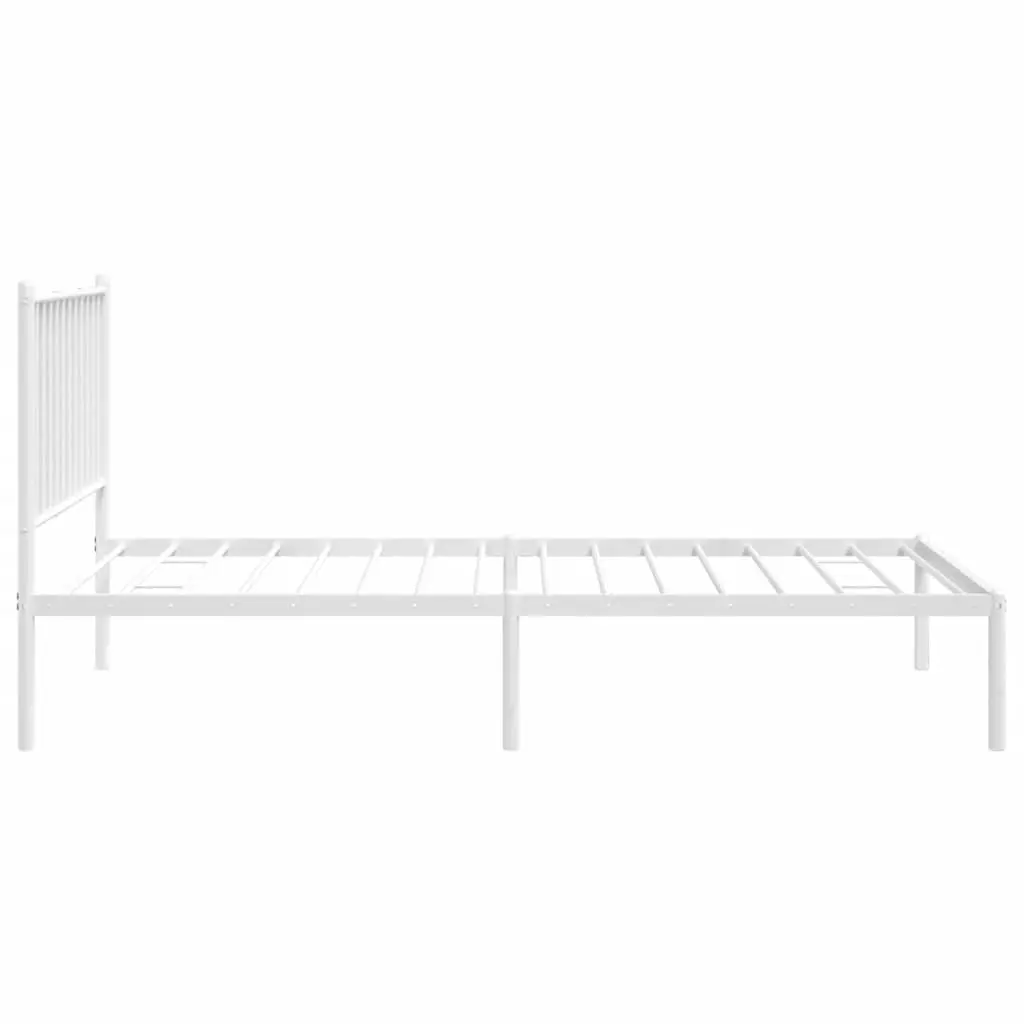 Metal Bed Frame with Headboard White 90x190 cm Slatted Base Support Storage