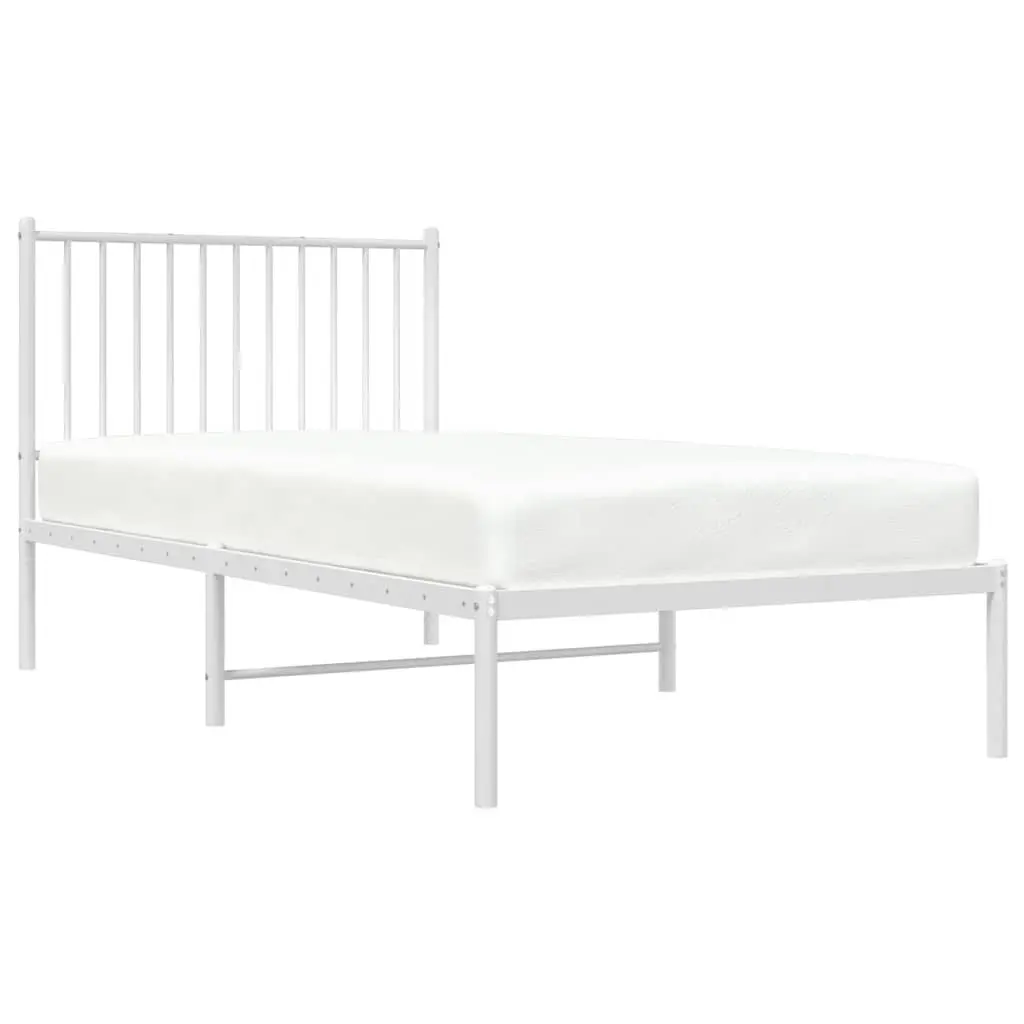 Metal Bed Frame with Headboard White 90x190 cm Slatted Base Support Storage