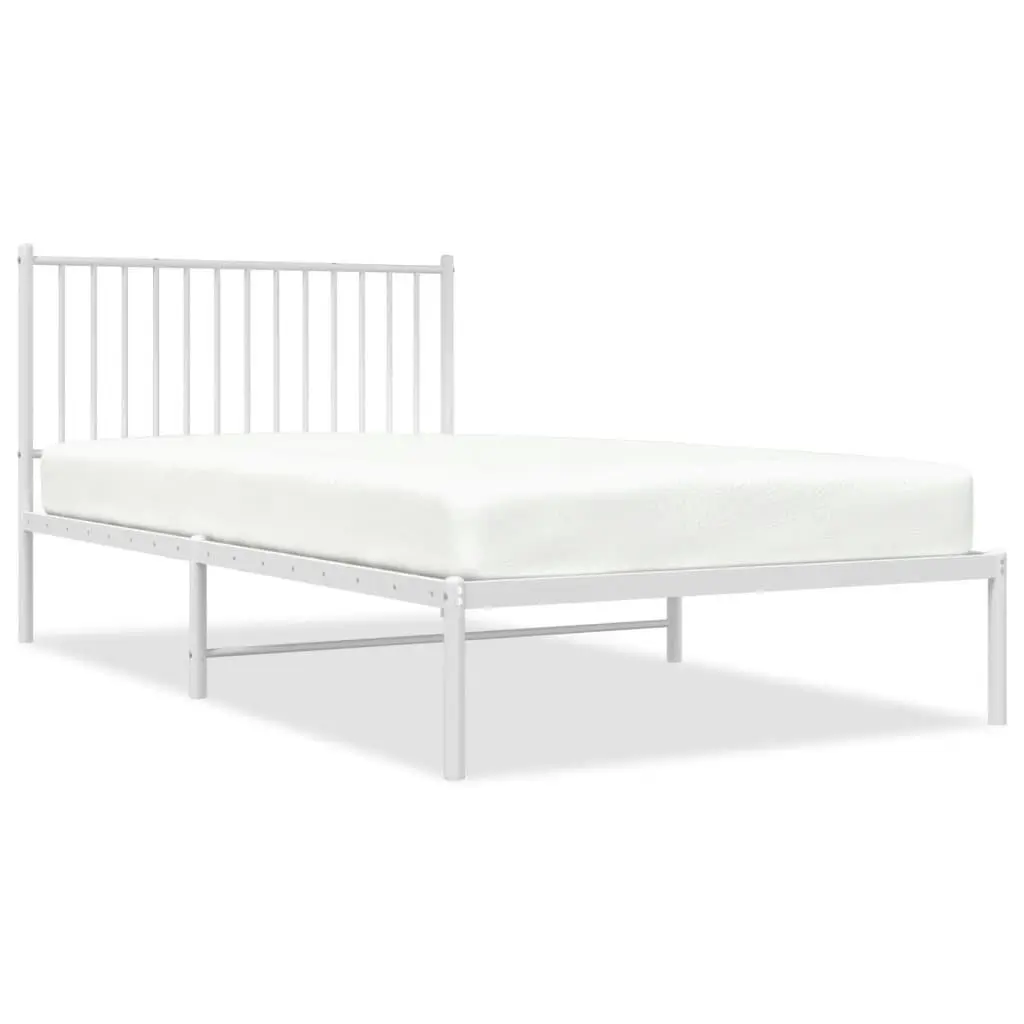 Metal Bed Frame King Single 107x203 cm Slatted Base Headboard White Bedroom