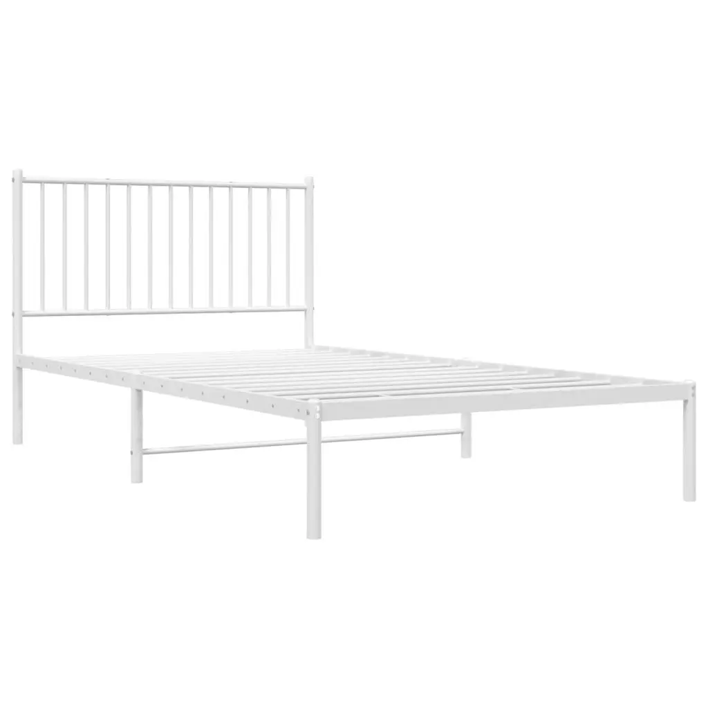 Metal Bed Frame King Single 107x203 cm Slatted Base Headboard White Bedroom