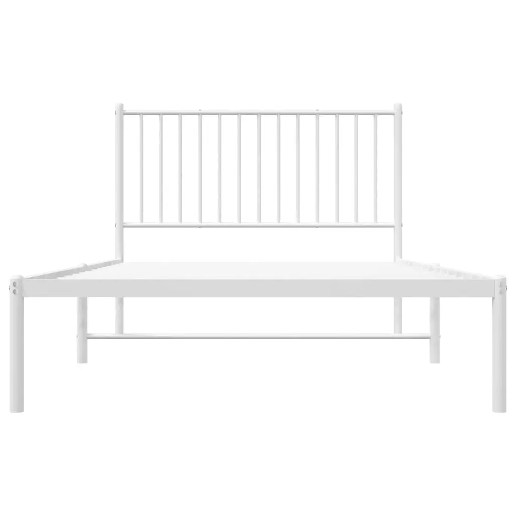 Metal Bed Frame King Single 107x203 cm Slatted Base Headboard White Bedroom