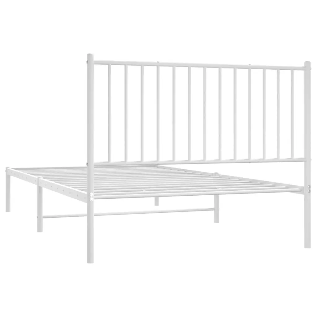 Metal Bed Frame King Single 107x203 cm Slatted Base Headboard White Bedroom