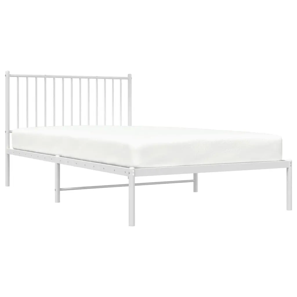 Metal Bed Frame King Single 107x203 cm Slatted Base Headboard White Bedroom