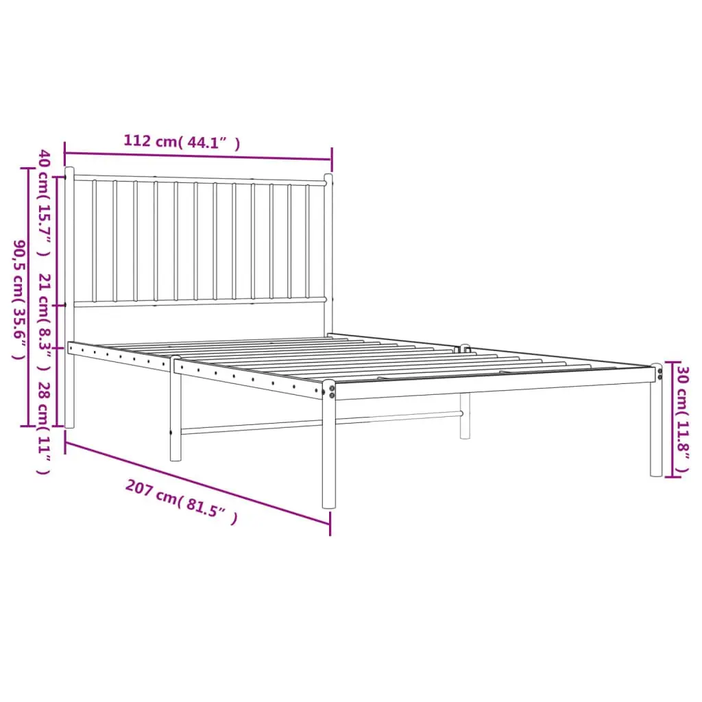Metal Bed Frame King Single 107x203 cm Slatted Base Headboard White Bedroom