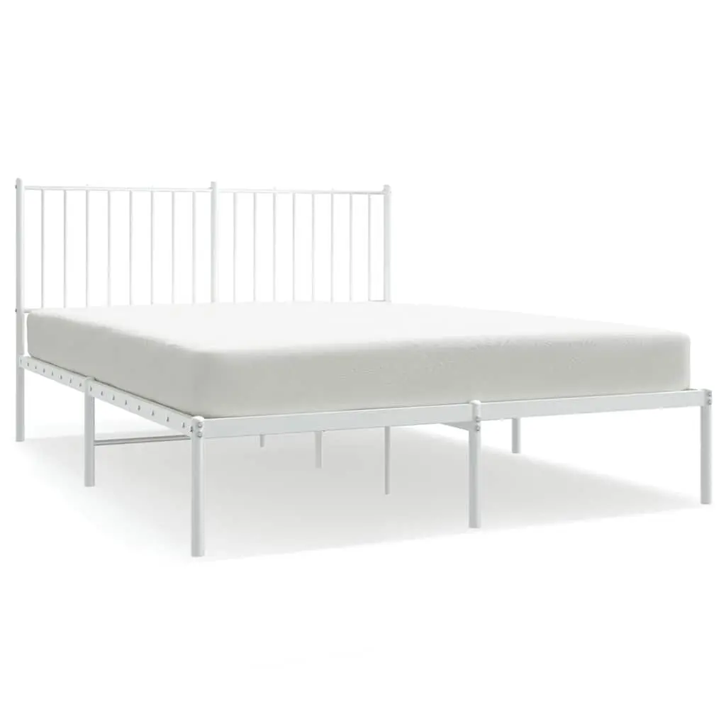 Metal Bed Frame with Headboard White 135x190 cm Bedroom Furniture Storage Space