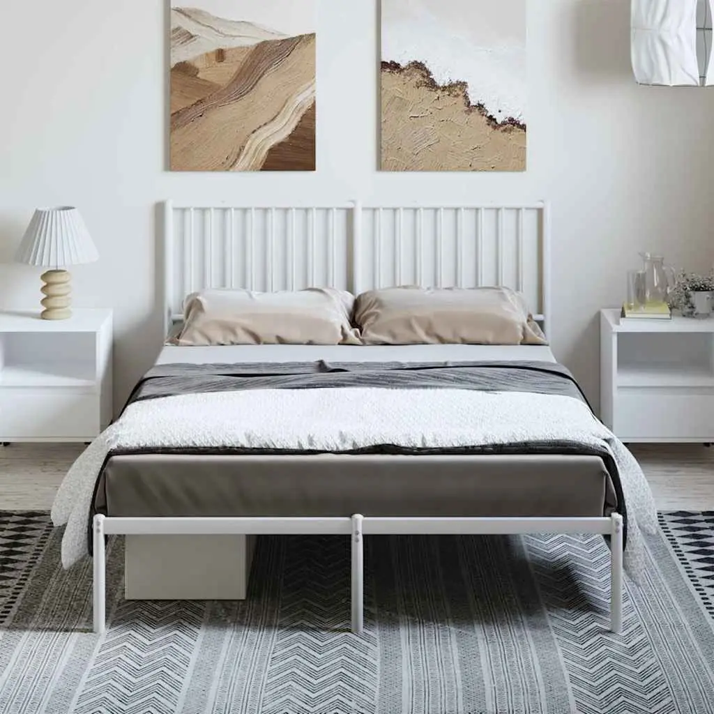 Metal Bed Frame with Headboard White 135x190 cm Bedroom Furniture Storage Space