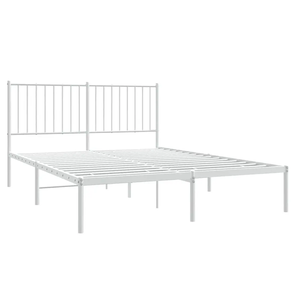 Metal Bed Frame with Headboard White 135x190 cm Bedroom Furniture Storage Space