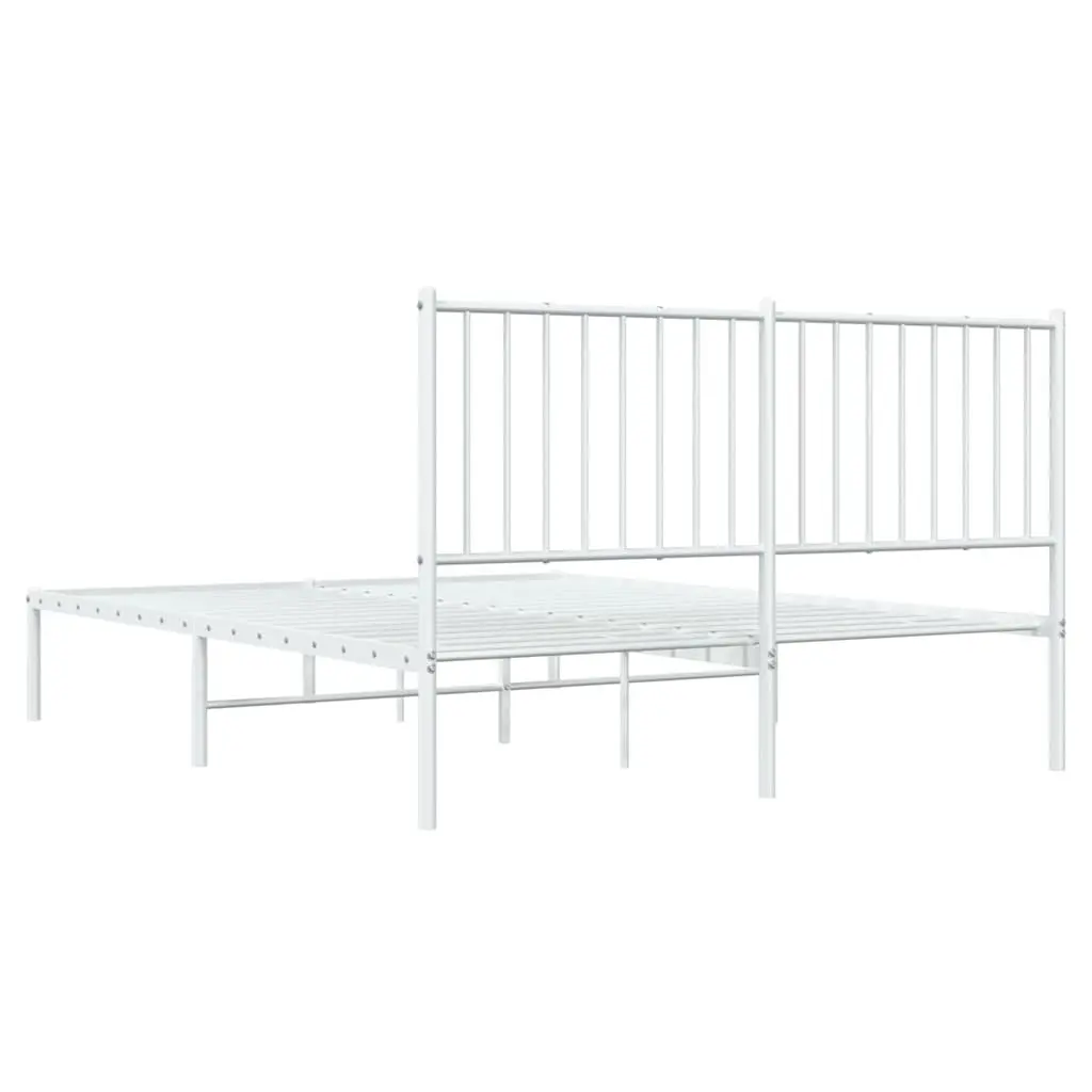 Metal Bed Frame with Headboard White 135x190 cm Bedroom Furniture Storage Space