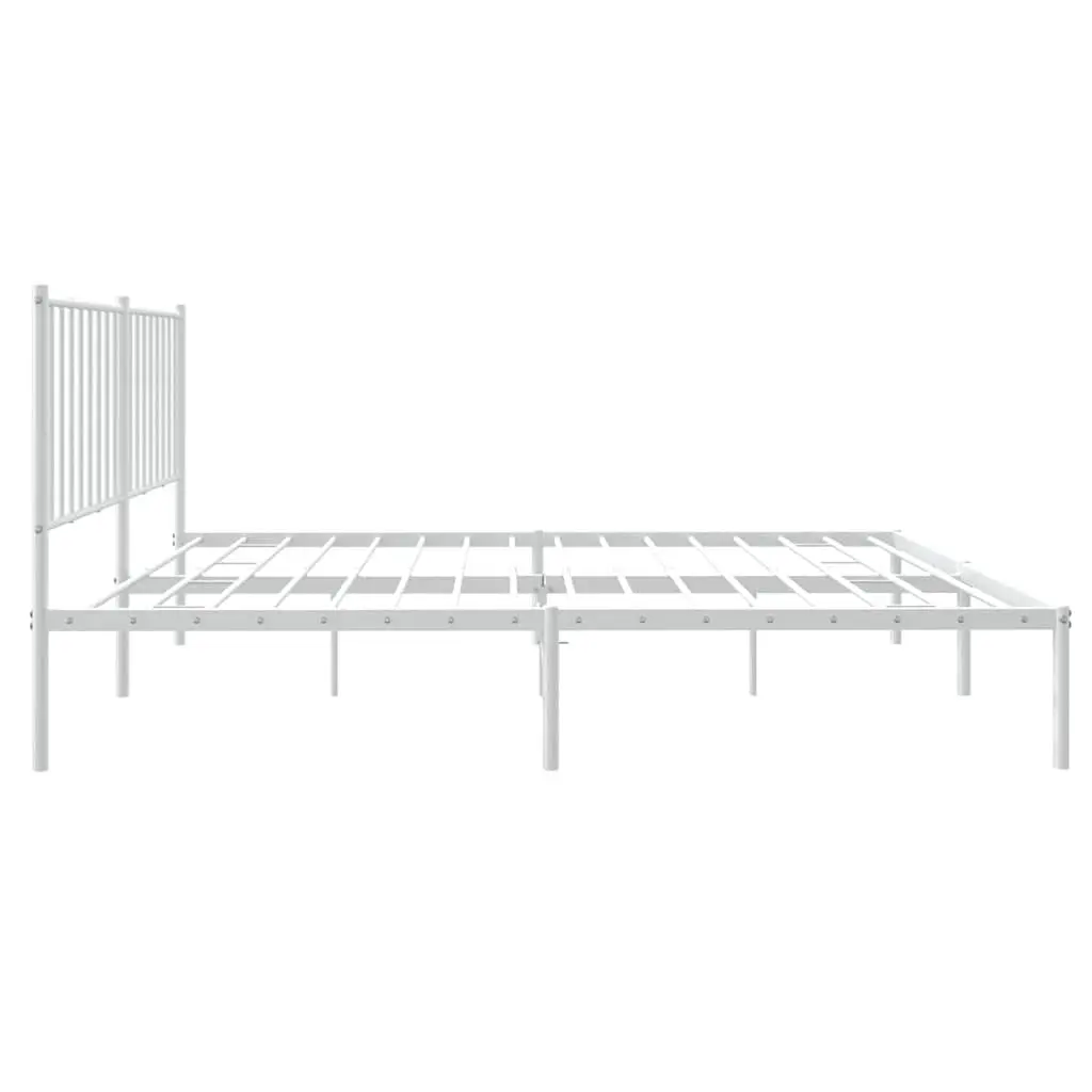Metal Bed Frame with Headboard White 135x190 cm Bedroom Furniture Storage Space