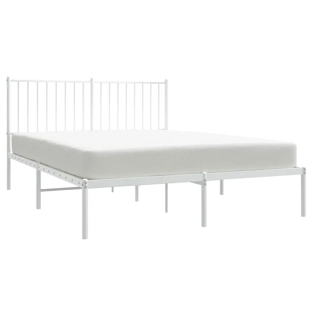 Metal Bed Frame with Headboard White 135x190 cm Bedroom Furniture Storage Space