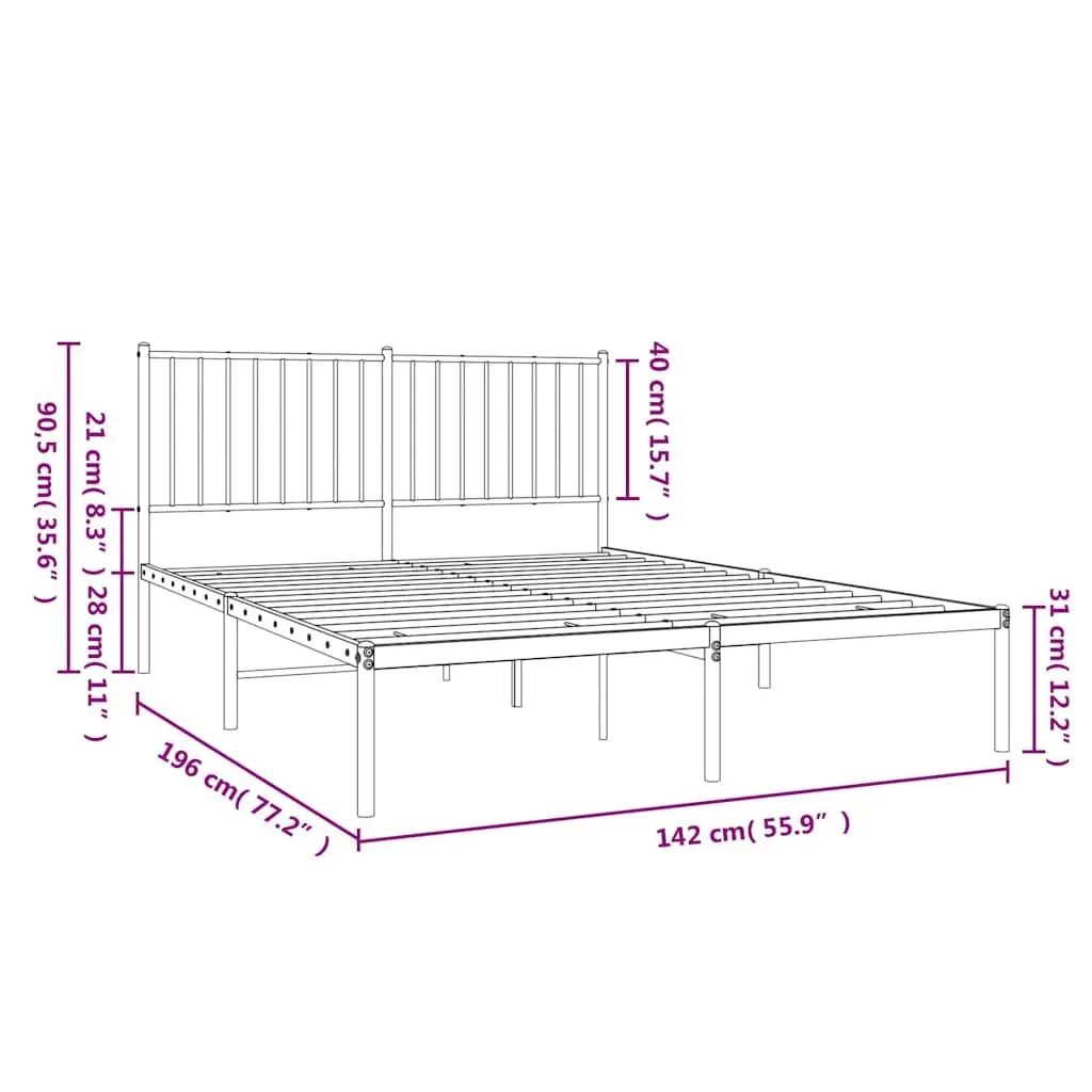Metal Bed Frame with Headboard White 135x190 cm Bedroom Furniture Storage Space