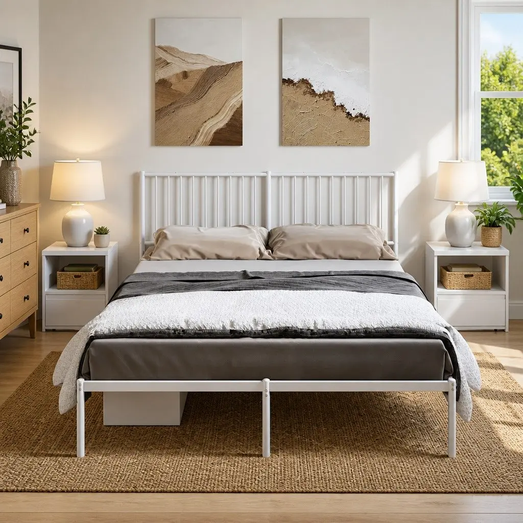 White Metal Bed Frame 150x200 cm