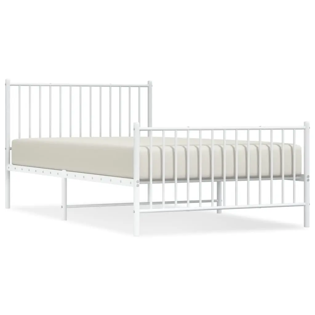 Metal Bed Frame King Single Bedroom 107x203 cm White Slatted Base