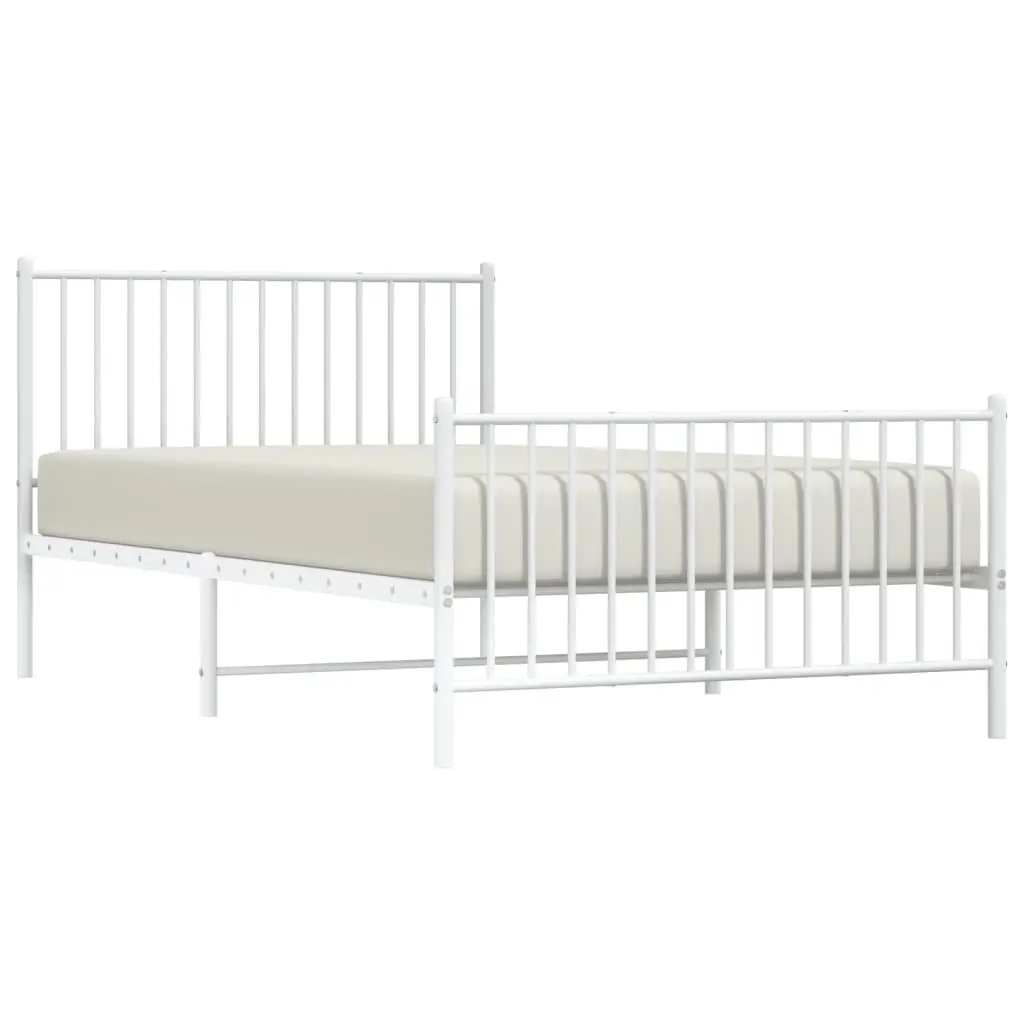 Metal Bed Frame King Single Bedroom 107x203 cm White Slatted Base