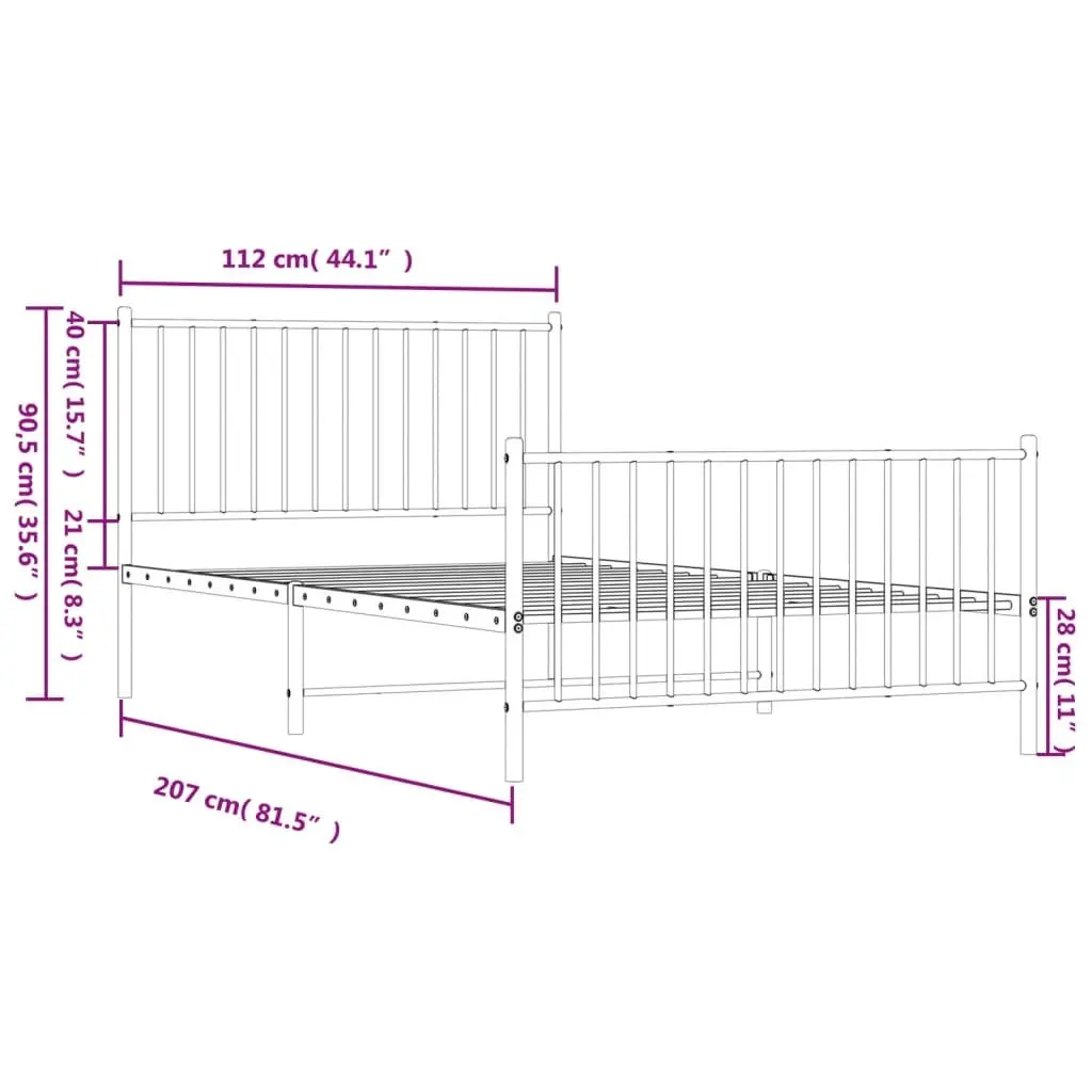 Metal Bed Frame King Single Bedroom 107x203 cm White Slatted Base