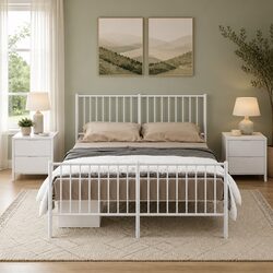 Dimensions: Metal Bed Frame 135x190 cm, White, Sturdy Design