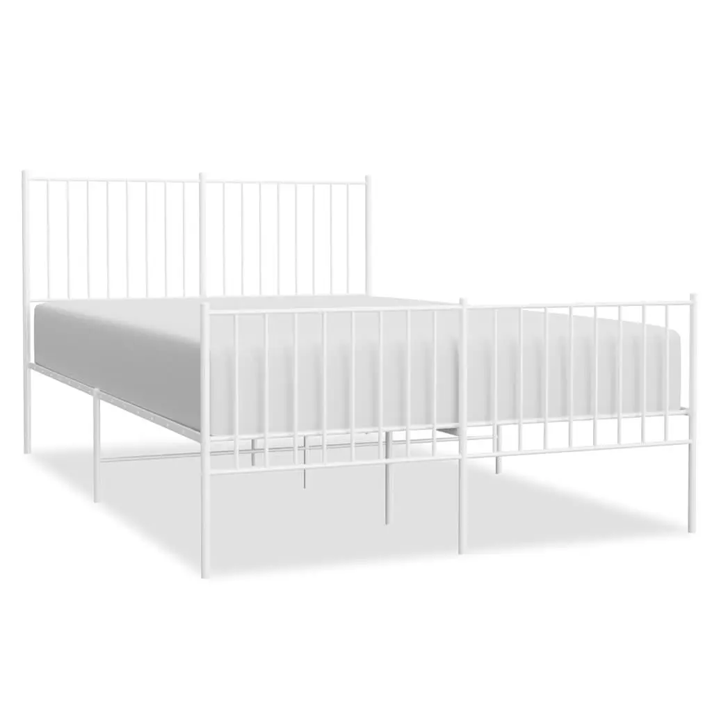 Metal Bed Frame for Bedroom 135x190 cm White with Footboard Slatted Base