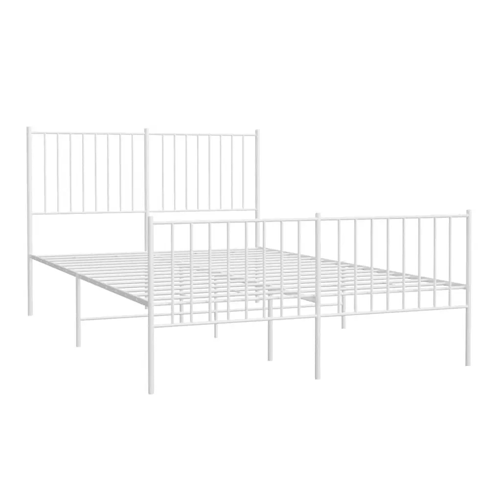 Metal Bed Frame for Bedroom 135x190 cm White with Footboard Slatted Base