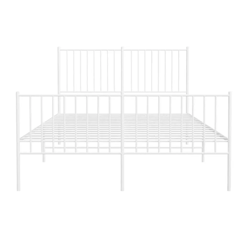 Metal Bed Frame for Bedroom 135x190 cm White with Footboard Slatted Base